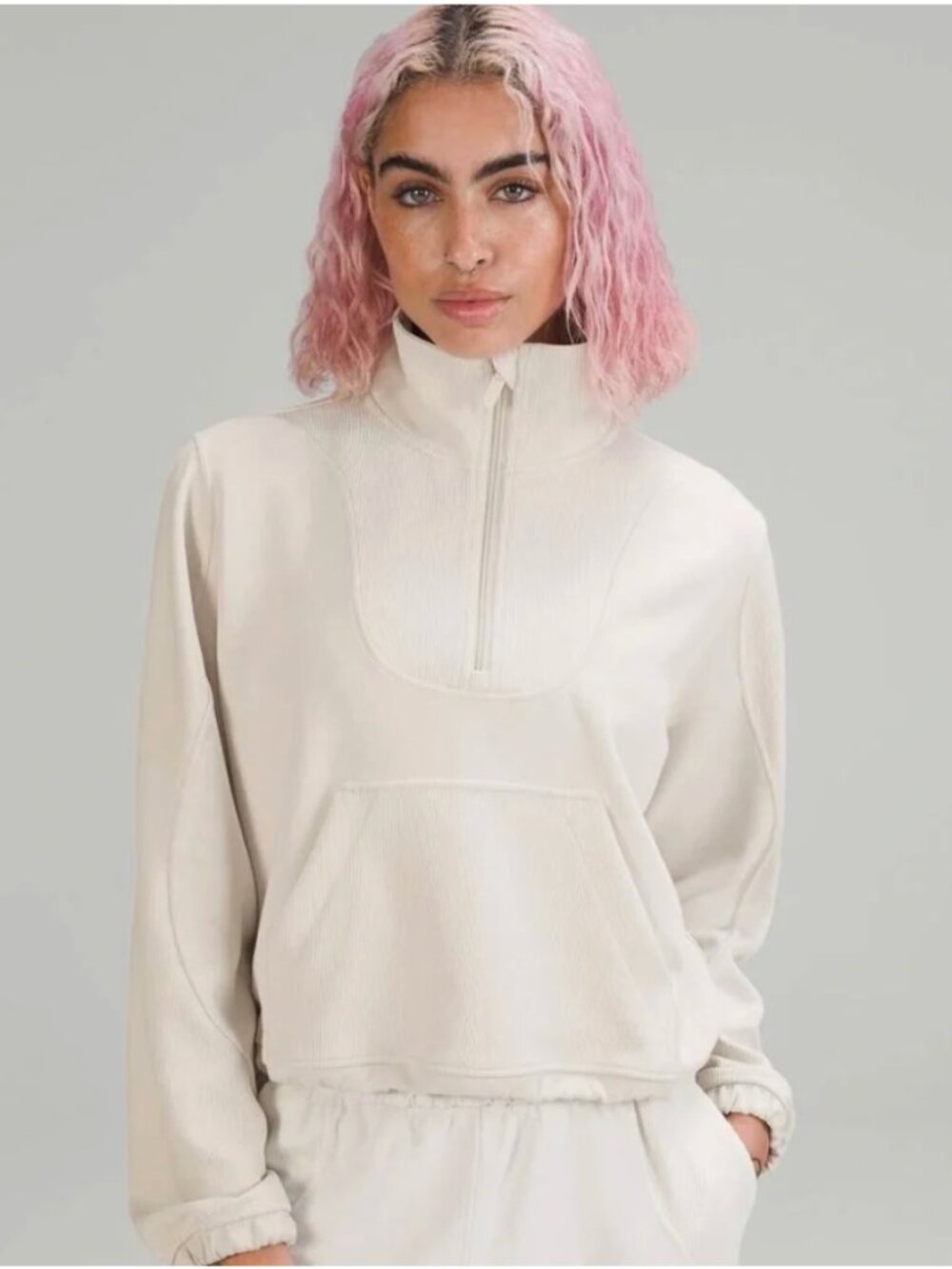 Lululemon Brushed Softstreme Ribbed Half Zip - White Opal - Sz 14